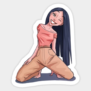 Cute Dark-Haired Girl Winking Sticker